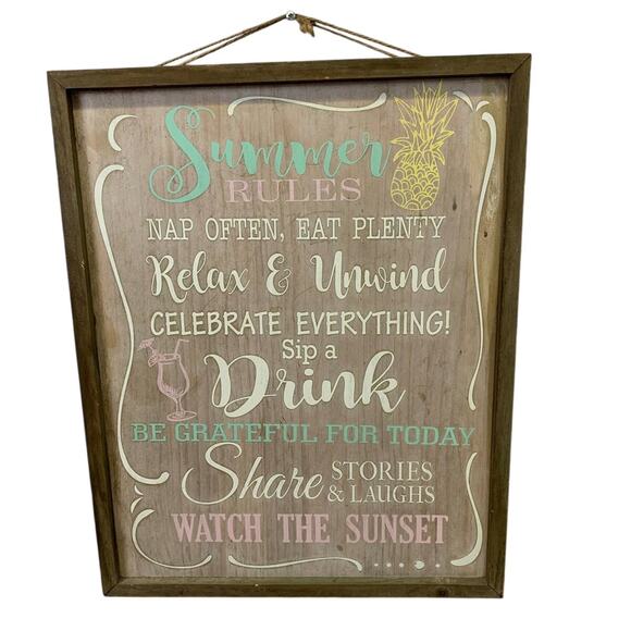 Summer Rules Nap Often Eat Plenty Relax & Unwind Painted Wood Framed Wall Art - Picture 1 of 3